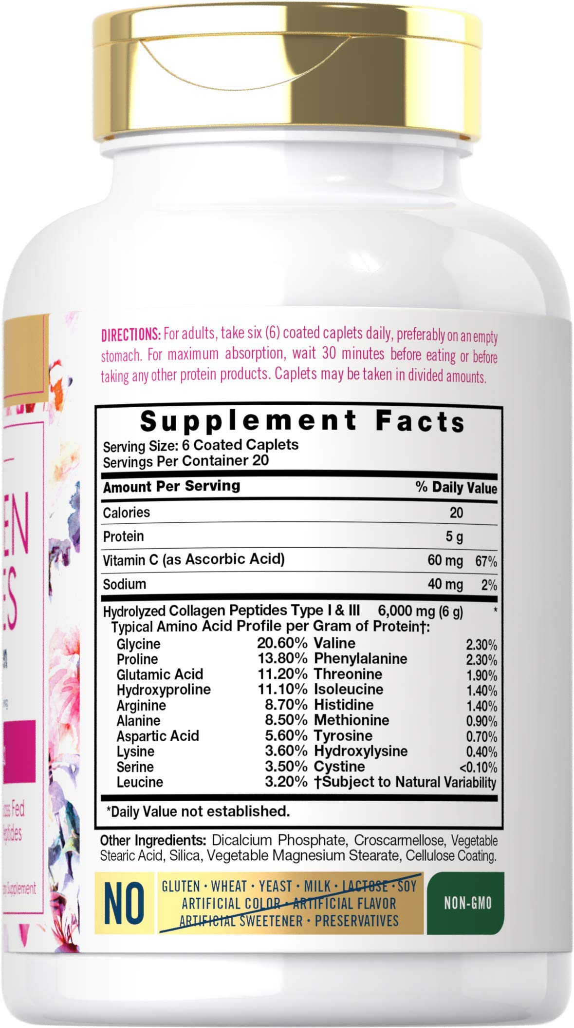 Multi Collagen Pills 6000mg 400 Capsules Peptides with Vitamin C Type 1 and 3 NonGMO, Gluten