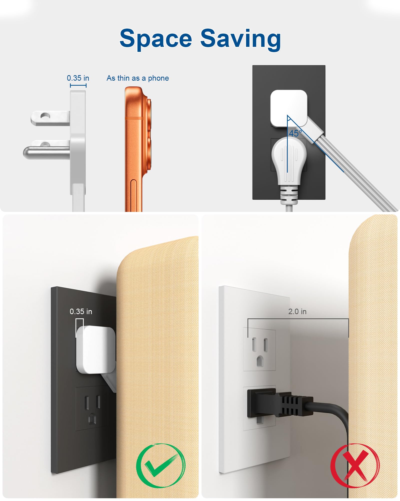 Ciabatta per computer con protezione da sovratensioni, 12 prese AC, 2 USB-C 2 USB-A, cavo di prolunga piatto da 1,8 m per stazione di ricarica