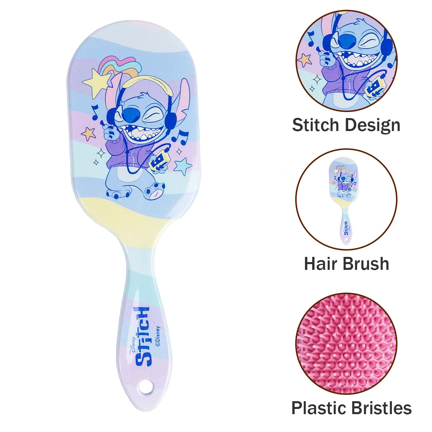 Disney Kids Character Girls Compact Hair Brush Stitch Frozen Hairbrush With Gift Box (Musical Stitch) - Image 2