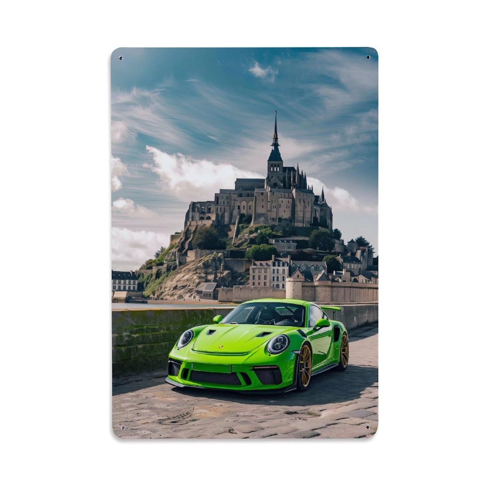 Sports Car Green 911 GT3 RS Supercar Metal Tin Sign Plaque Wall Decor for Cafe, Club, Garden Metal Poster 8x12Inch