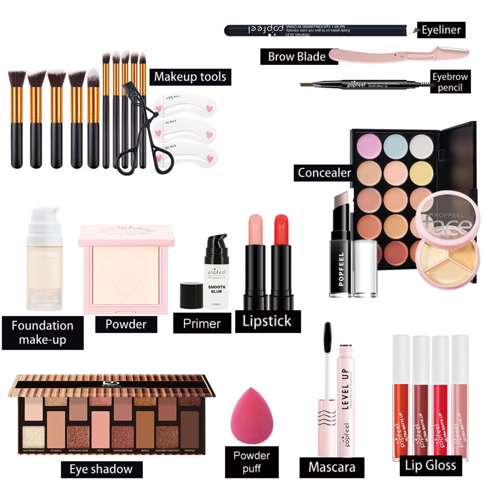 All-in-One Kosmetik Schmink Kit für Gesicht, Augen und Lippen, Multifunktions Make-up Geschenkset mit Lidschatten Palette, Lippenstift, Concealer, Grundierung, Mascara, Pinsel - Kit 158