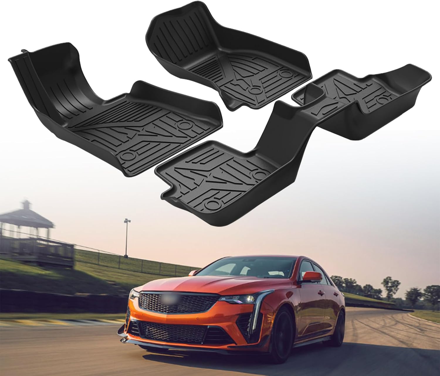 Automotive Floor Mats for Cadillac CT4 2020 2021 2022 2023, Heavy Duty TPE All Weather Protection Car Floor Mats, 1st & 2nd Row Full Set Rubber Floor Liners, Anti Skid Car Mats, Black Cadillac CT4 Floor Mats 2020-2023