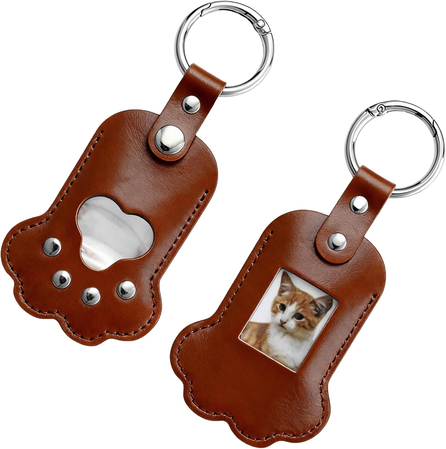 Personalized Pet Photo Keychain - Leather Paw Print Keyring Cat/Dog Photo Holder Key Chain for Pet Lovers