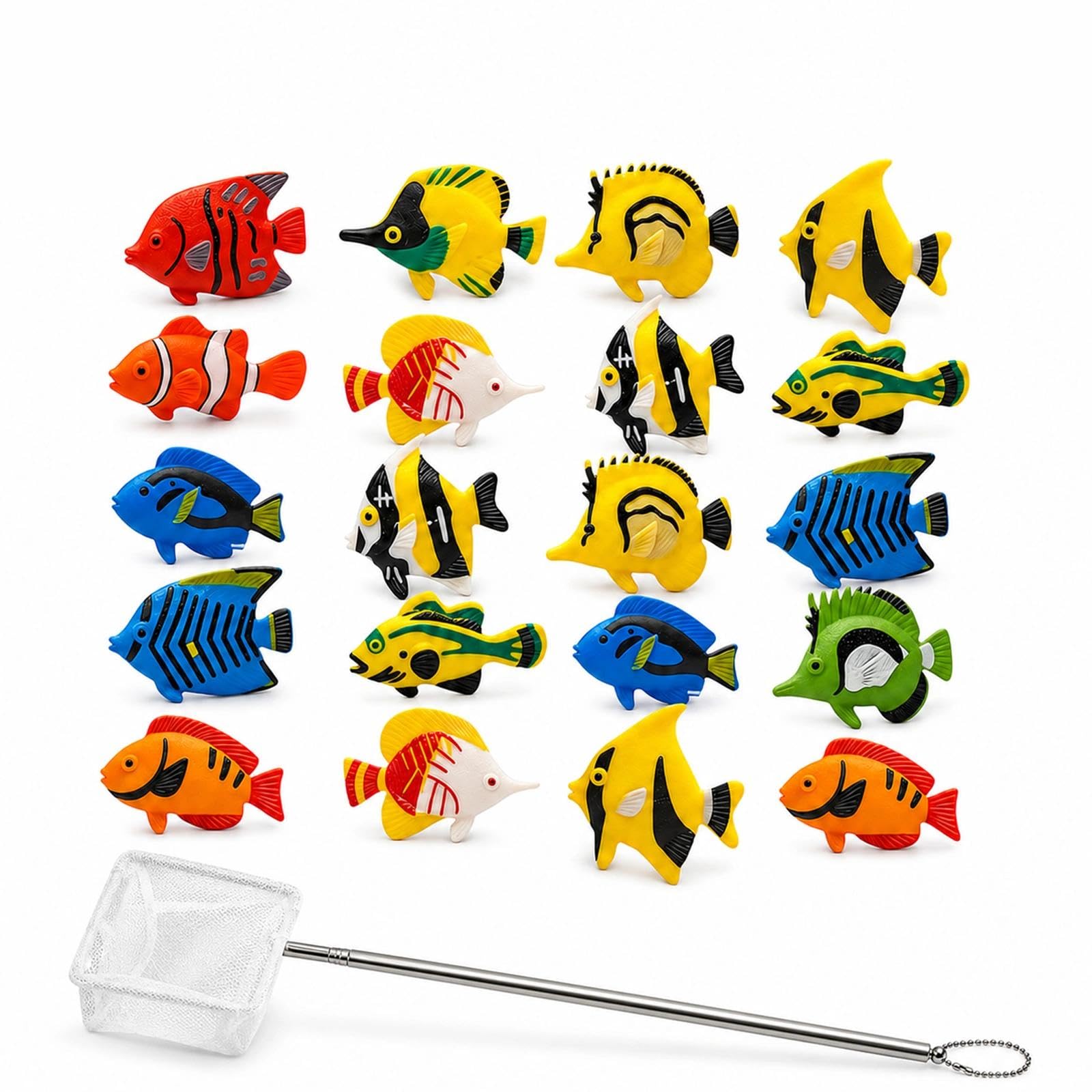 24PCS Tropical Fish Marine Life Set, Ocean Figures with 2 Telescopic Nets