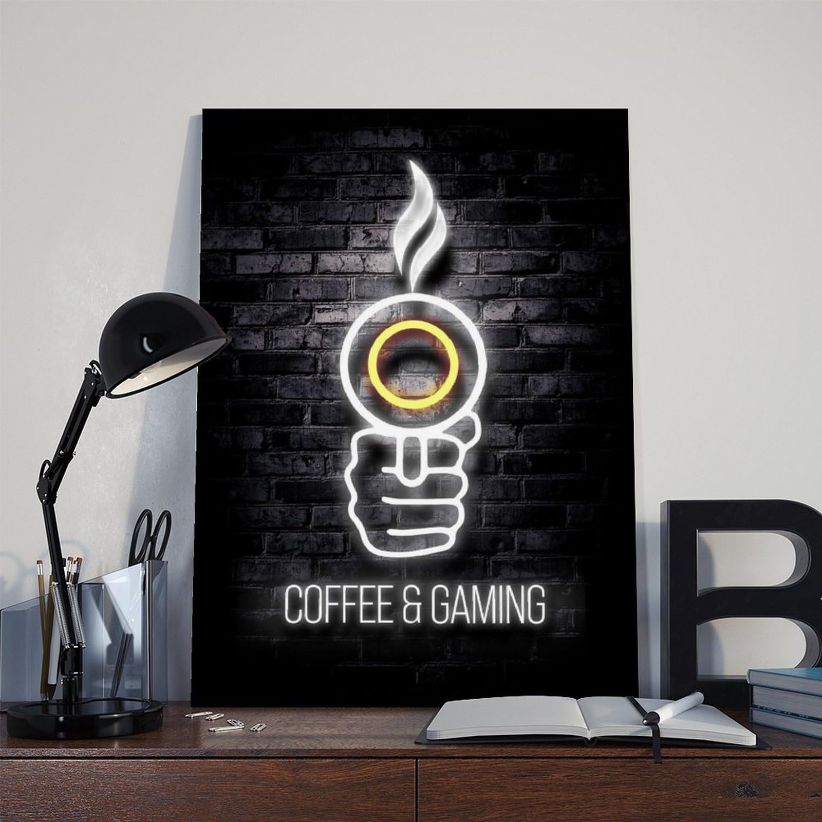 Poster, Motiv: Gaming-Kaffee-Neon-Poster, Druck für Teenager, Jungen, Zimmer, Leinwand, Wandkunst, Leinwand, Gemälde, Druck, 60 x 90 cm
