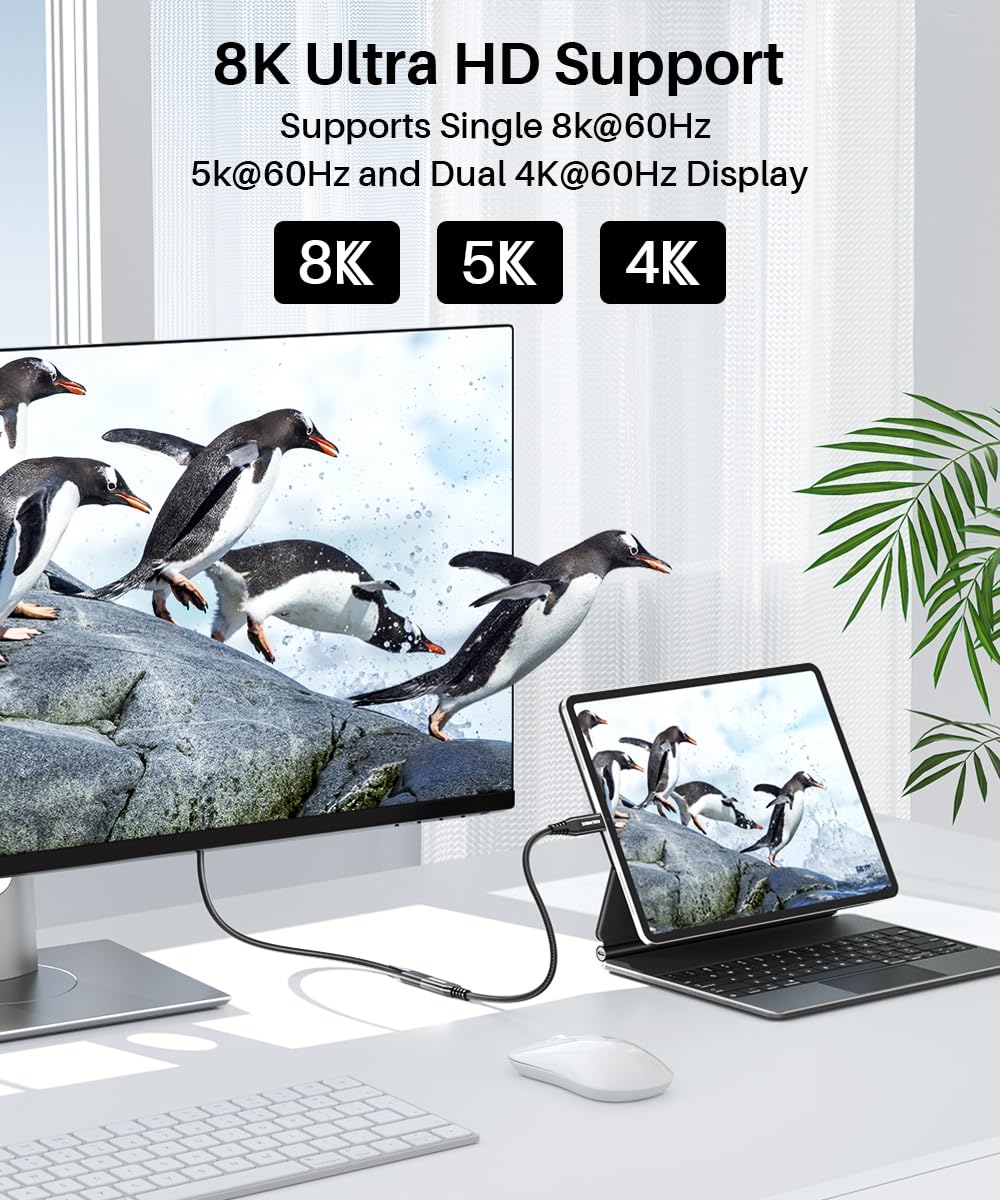 USB-C-Verlängerungskabel, 8 K @ 60 Hz/4 K @ 144 Hz, Video-USBC-Stecker auf Buchse, Verlängerungskabel, 40 Gbit/s/240 W, USB Typ C 3.2 Verlängerungskabel, schnelle Datenübertragung und Aufladen für