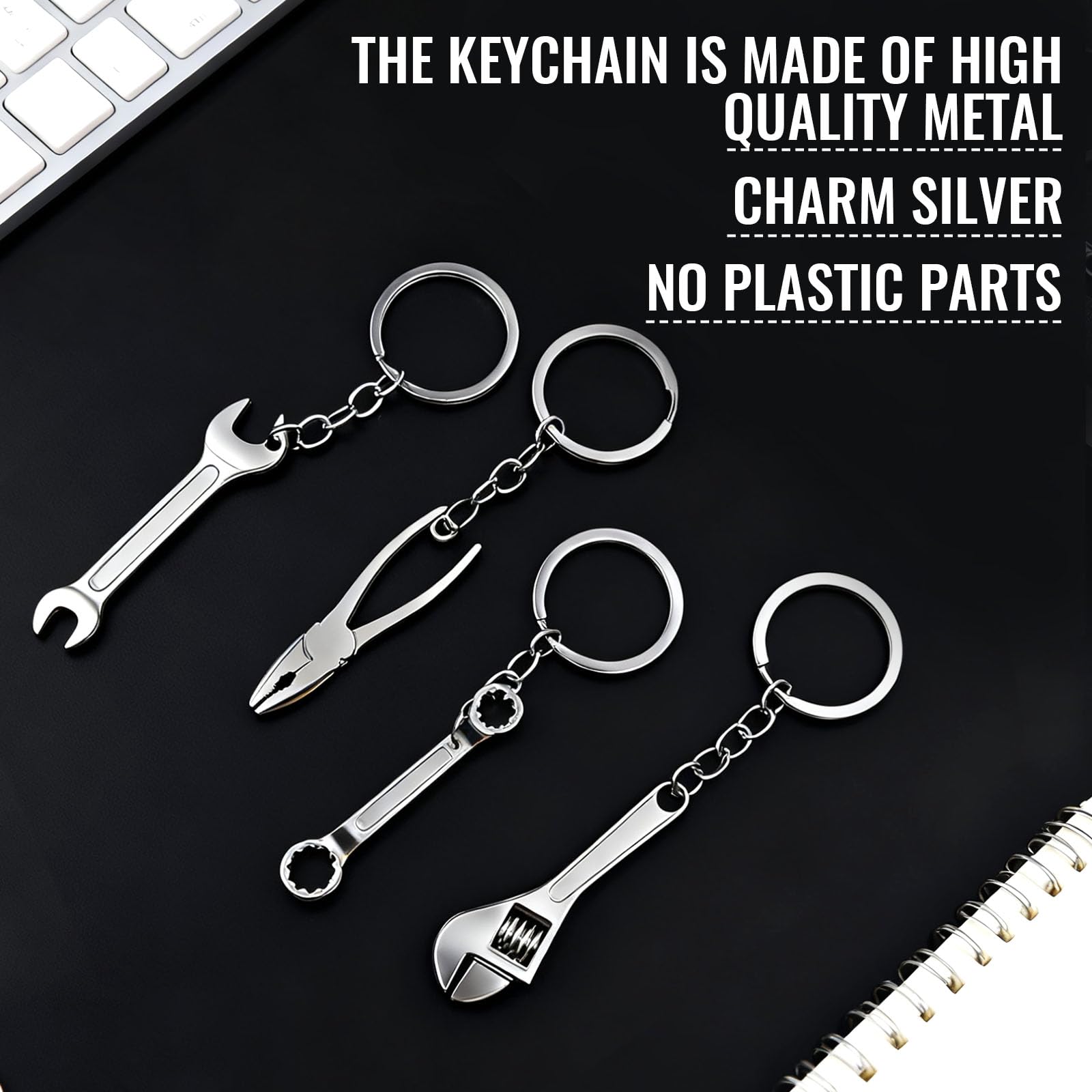 9 Pcs Metal Car Parts Keychains - Turbo, Gear Shifter, Wheel Rim, Spanner, Brake Disc, Wrench, Tongs | Cool Fun Novelty Gift for Car Guys | Men's Automotive Accessories Keyrings for Keys