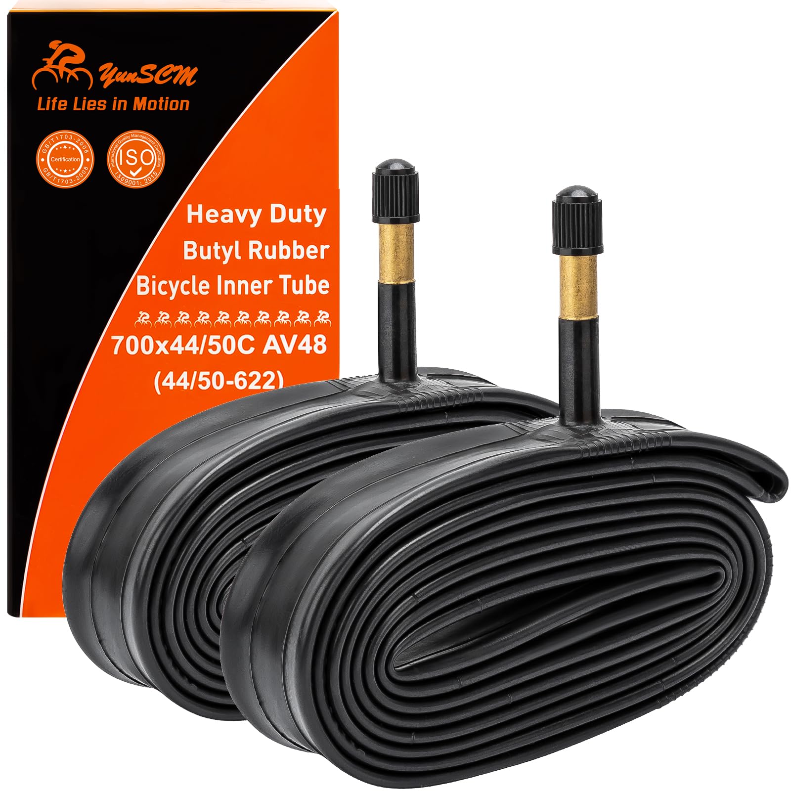 YunSCM 2-Pack 700C Bike Heavy Duty Tubes 700x45C 700x44C 700x46C 700x47C 700x48C 700x50C 44/50-622 AV48mm Valve 700C Inner Tubes Compatible 700x44C/45C/46C/47C/48C/50C 28x1.75 Road Bike/Bicycle Tyre