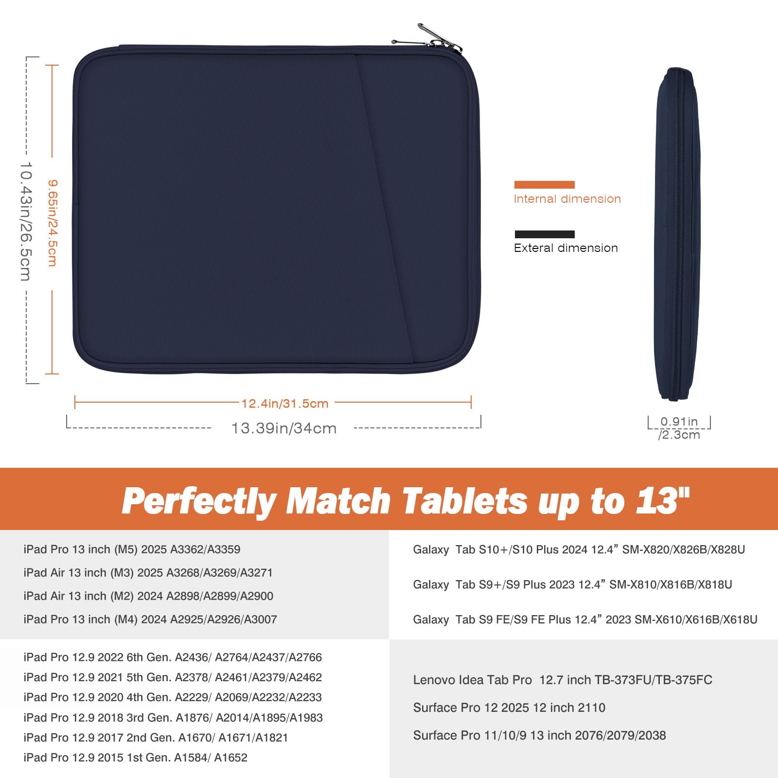 MoKo 13 Pouces Sacoche pour Tablette avec Poche | Housse de transport pour tablette compatible avec iPad Air M4, iPad Pro M5, Mac Neo (A18 Pro), Indigo