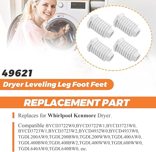 Miniatura 6 de Beaquicy 49621 AP4295805 - Pies niveladores para secadora – Repuesto para secadora Whirlpool Ken-more – Paquete de 4