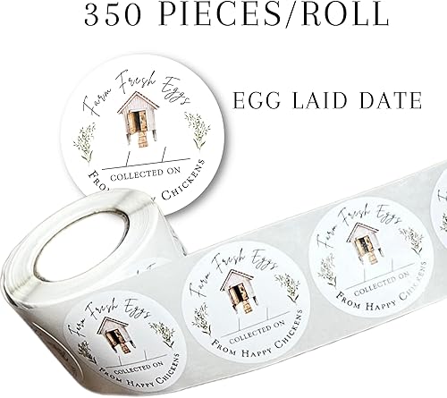 Miniatura 5 de Pegatinas de huevos de granja colocados en fecha de recogida | Rollo de 350 piezas | Tarjeta de instrucciones de manejo colorido de Coop de 2
