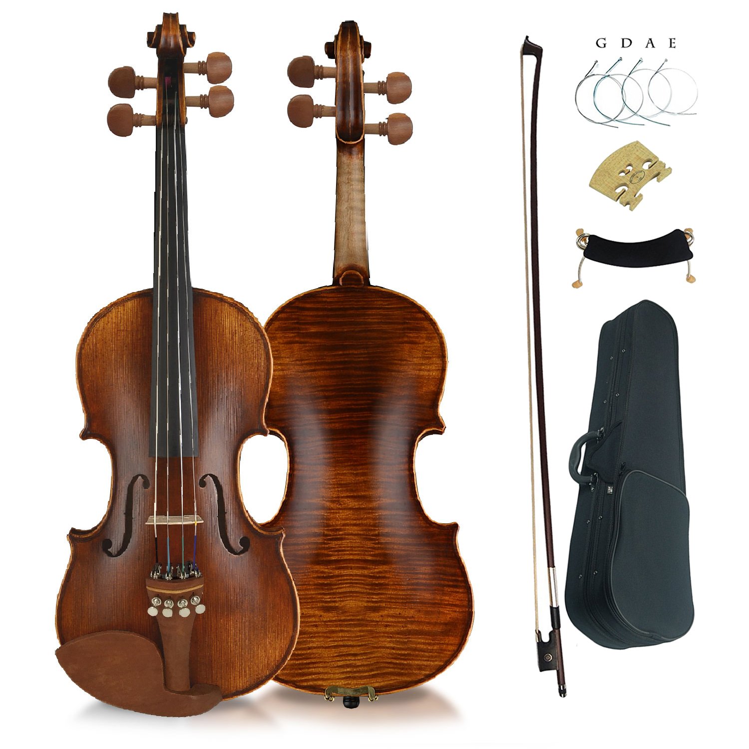 Aliyes - Violino acustico per principianti in legno massiccio realizzato a mano, misura 1/2