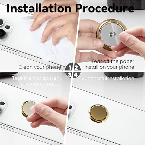 Miniatura 7 de Soporte de Anillo de Metal para Teléfono Celular con Anillo para Dedo, Soporte con Anillo Giratorio de 360 Grados y Base de Apoyo para Soporte