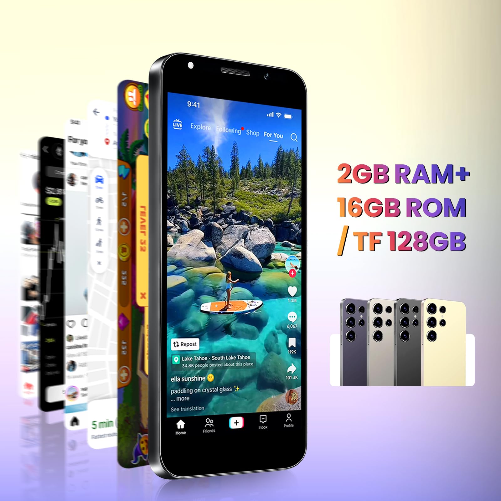 Telefono 4GLTE, doppia SIM + scheda TF, schermo da 5.0 pollici, doppia fotocamera, 2GRAM + 16GROM, estensione TF da 128GB, telefono senza contratto, per utenti principianti (T27grey)