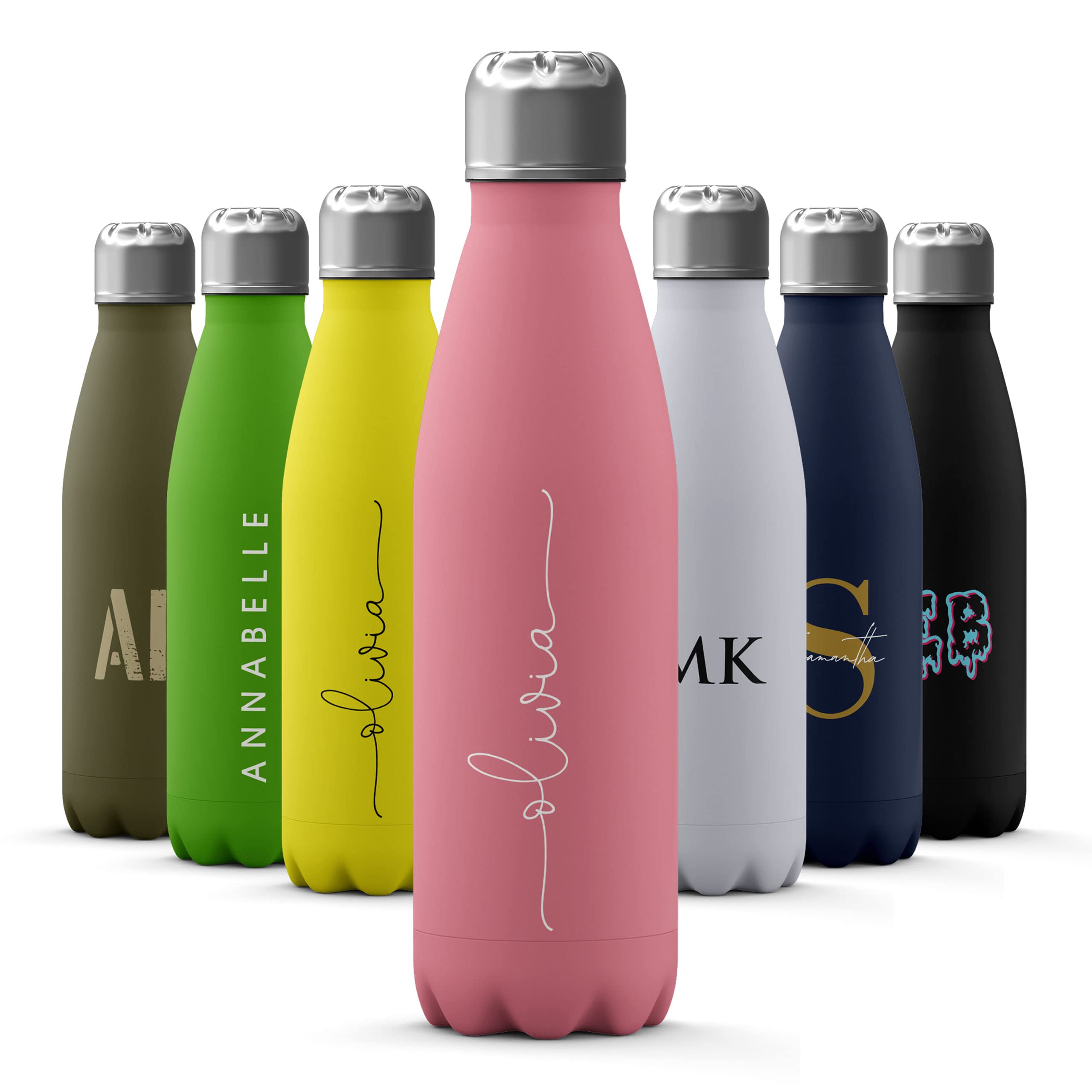 Tirita Personalised Water Bottle - Thermal Travel Flask for Hot & Cold Drinks - Insulated Stainless Steel Bottle - Gym, Office, School Drink Bottles - 500ml water bottle [10- Name Cursive White] — image 1