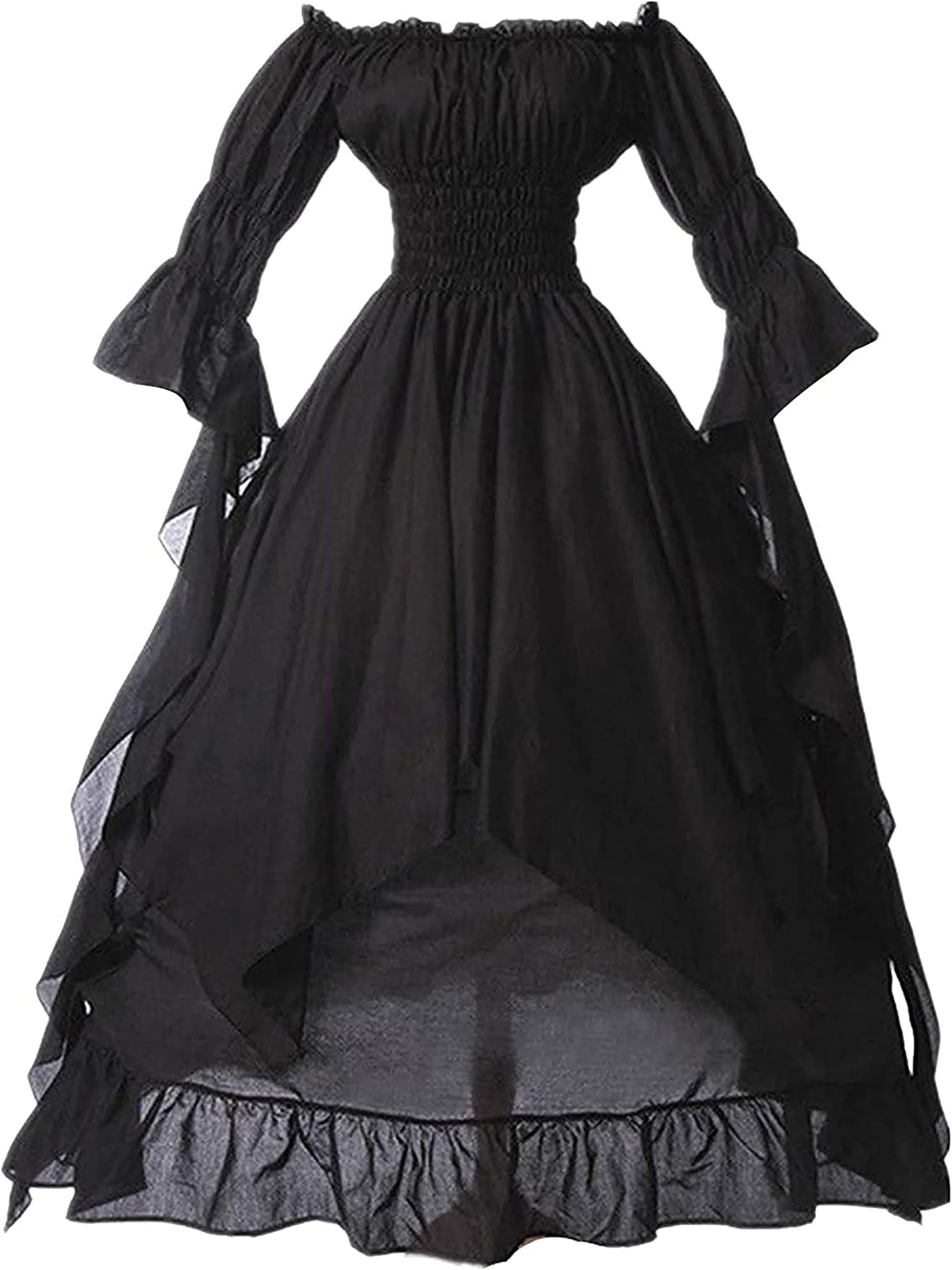 AeasyGWomen's Gothic Dress Vintage Medieval Swing Dress Puff Sleeve Off Shoulder Ruffle Costume Renaissance Dress Halloween