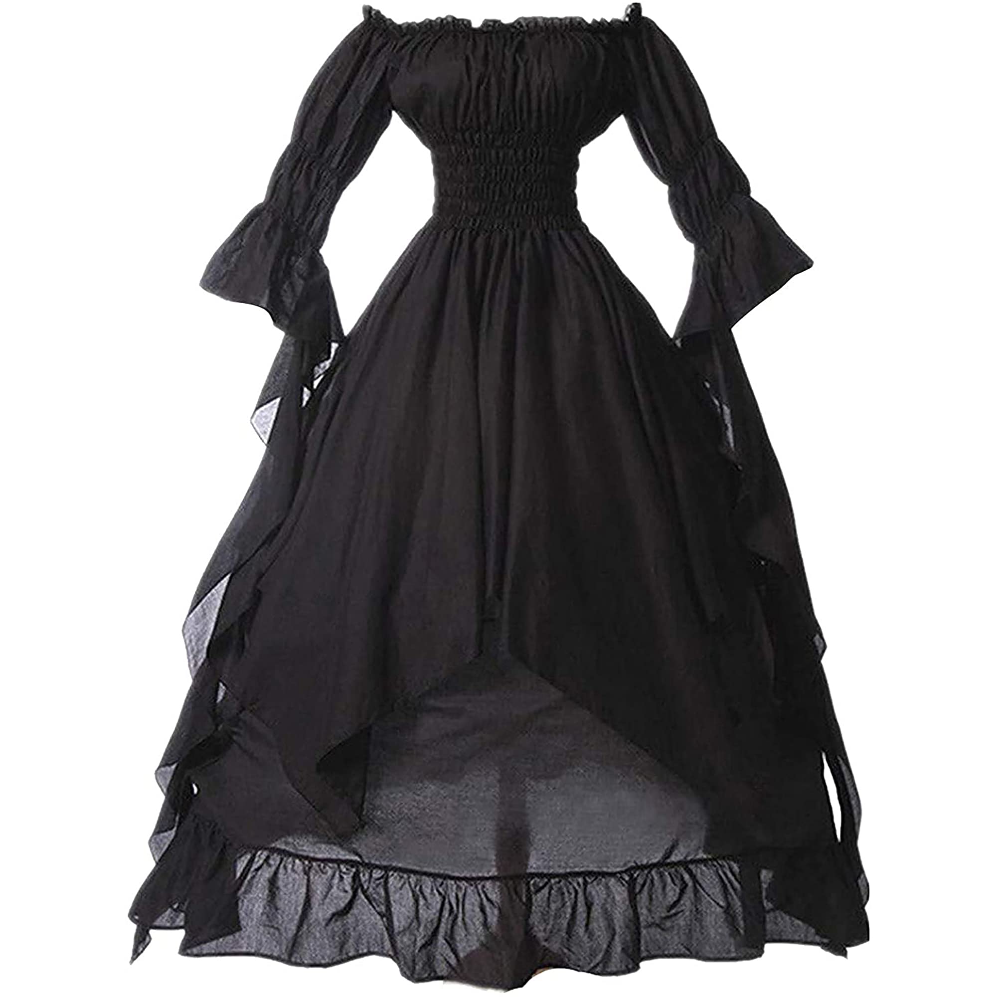 AeasyGWomen's Gothic Dress Vintage Medieval Swing Dress Puff Sleeve Off Shoulder Ruffle Costume Renaissance Dress Halloween