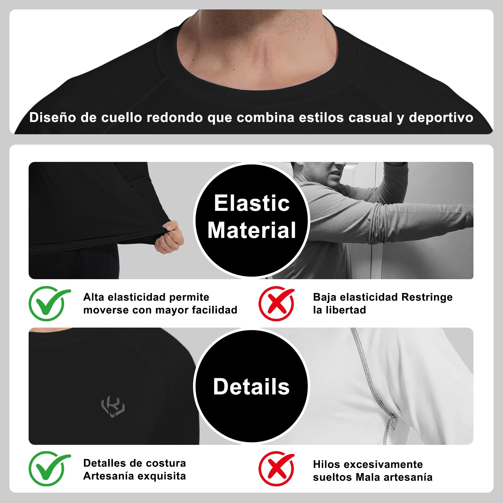 Camisetas Deporte Hombre Secado Rápido Respirable Camisetas Manga Larga Camiseta Funcional Ligera de Shirt UV Protección Top Cuello Redondo Holgado Shirts Aplicable Correr Fitness Entrenamiento