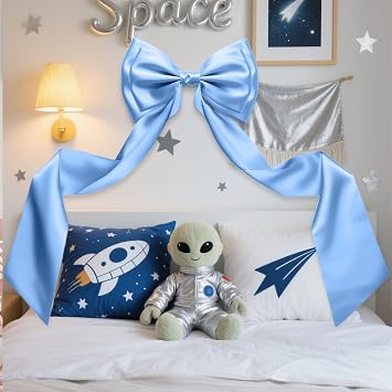 Giant Bow Decor, 83x20 Inches Blue Big Bow for Backdrop with Back Ribbon