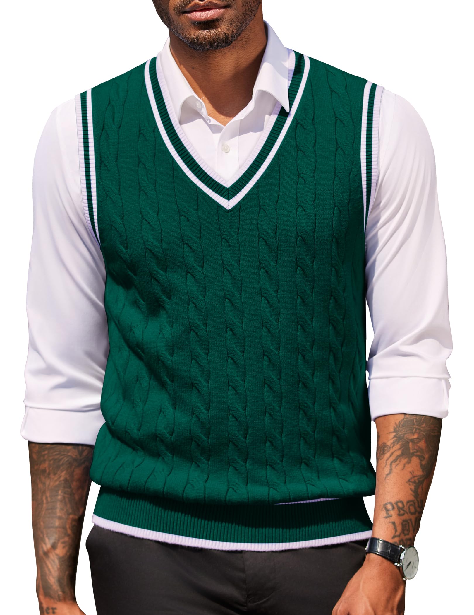 COOFANDY Sweater Vest for Men Regular Fit V Neck Sleeveless Knitted Pullovers Sweater