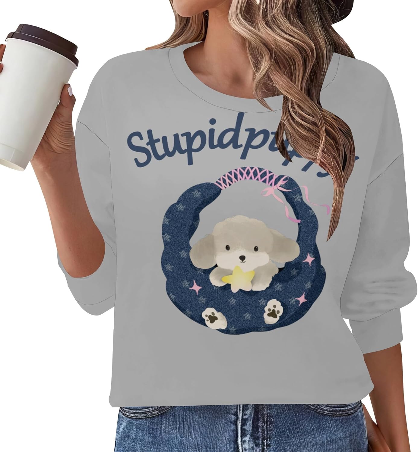 Cat Sweatshirts For Women Crewneck Funny Graphic Sweatshirts Long Sleeve Pullover O...