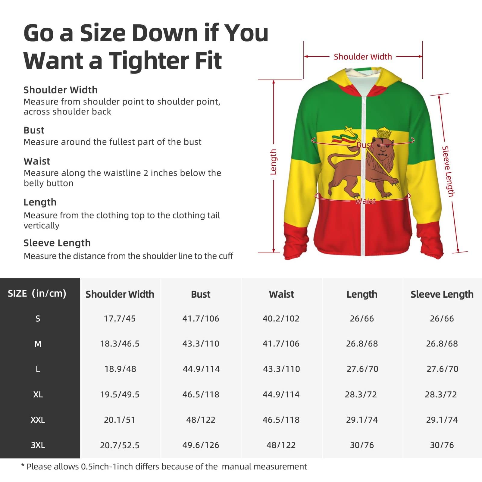 errtavt Ethiopia Lion of Judah Flag Sun Protection Hoodie Women's Long Sleeve Uv Shirts Jacket Jacket Hooded with Pockets for Hiking Outdoor 3X-Large Black