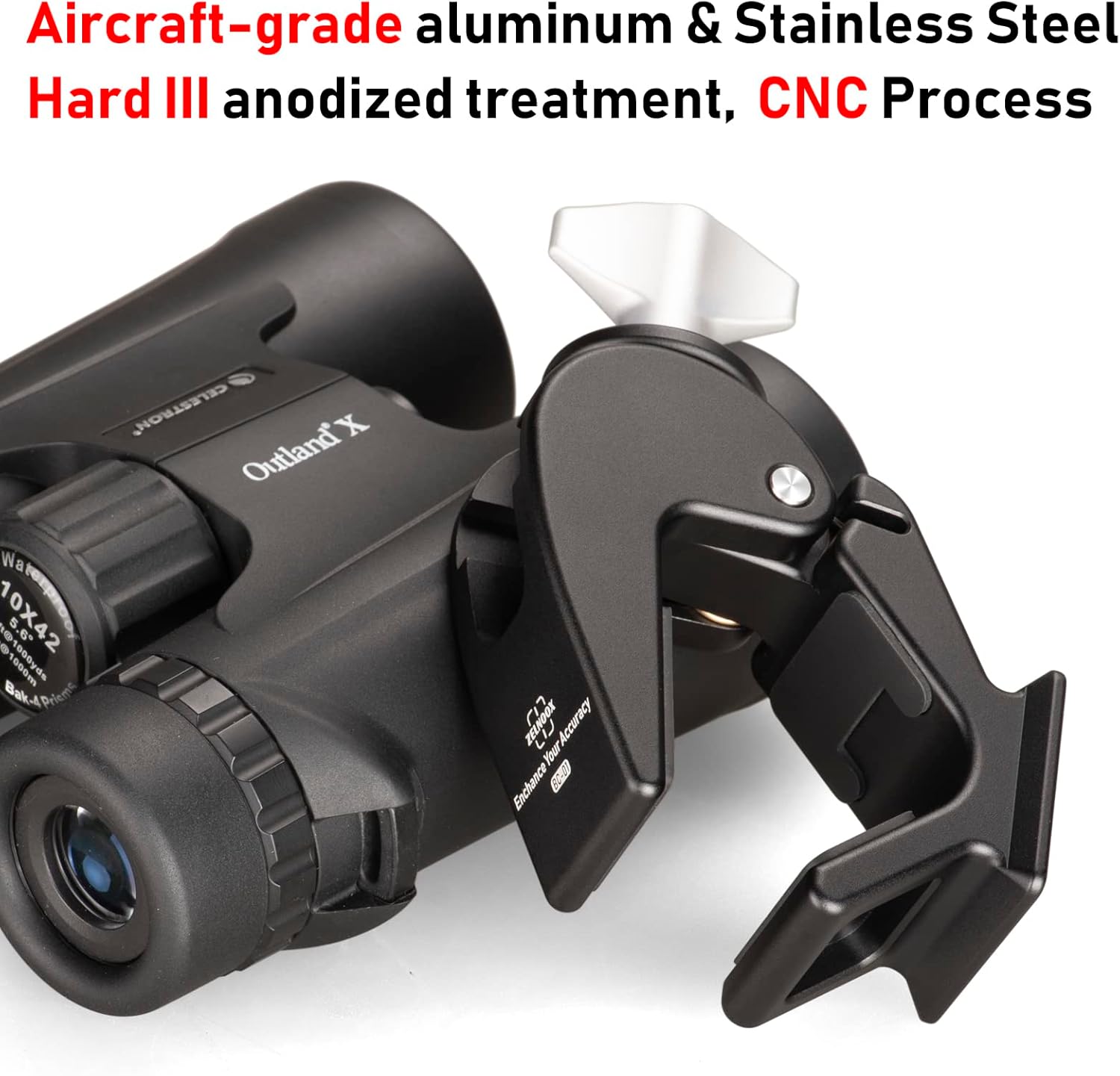 Clamp Binocular Tripod Adapter – ARCA Quick Release Dovetail | 1/4"-20 & 3/8"-16 Screw Holes | Fits 26-58mm Binoculars