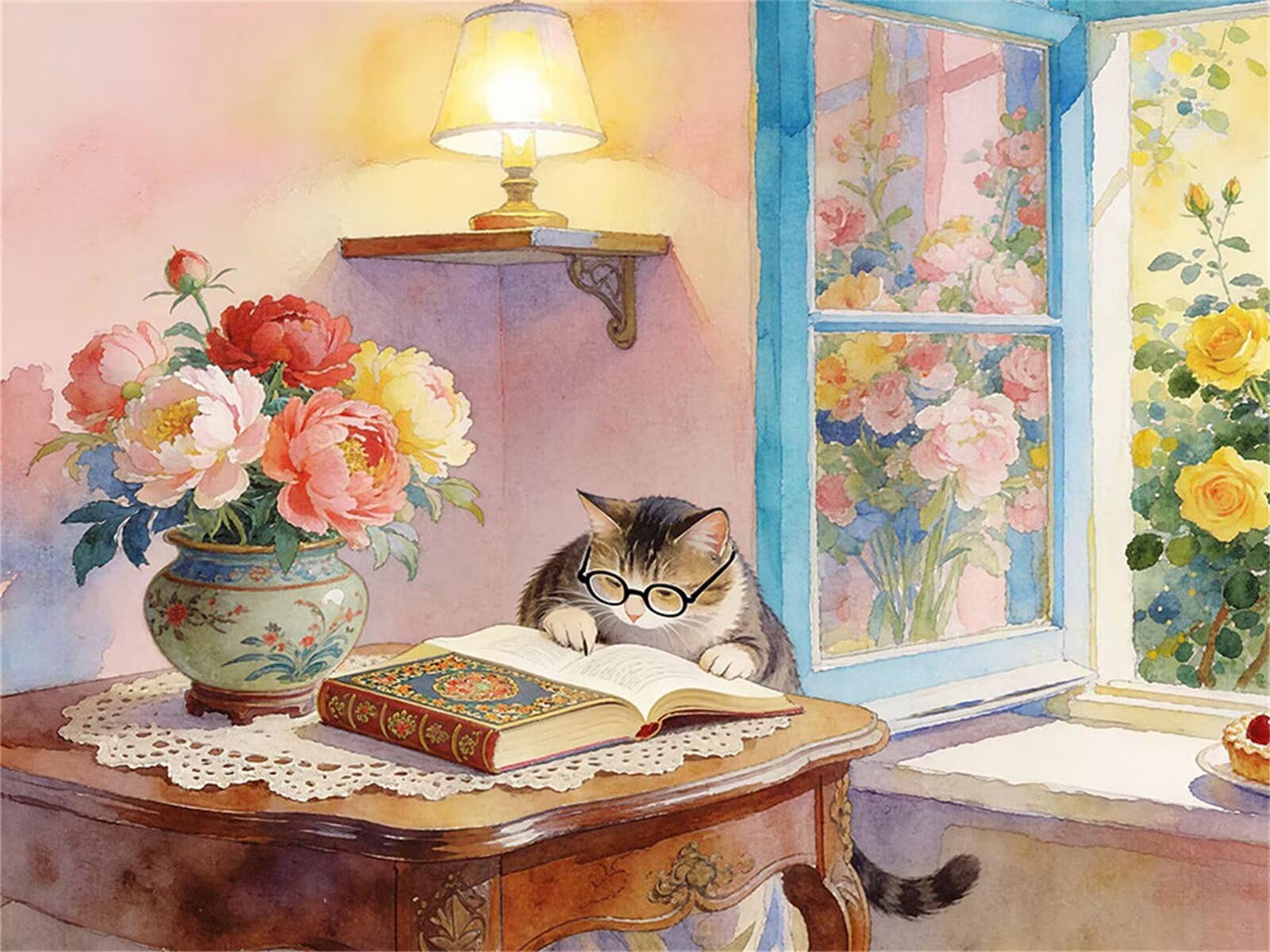 Puzzle 1314 pezzi Gatto Peonia per Adulti, 75x50cm Puzzle Adulti 1314 pezzi, Giochi Di Puzzle per Tutta La Famiglia, Un Regalo Festivo per Gli Amici in Una Bella Confezione