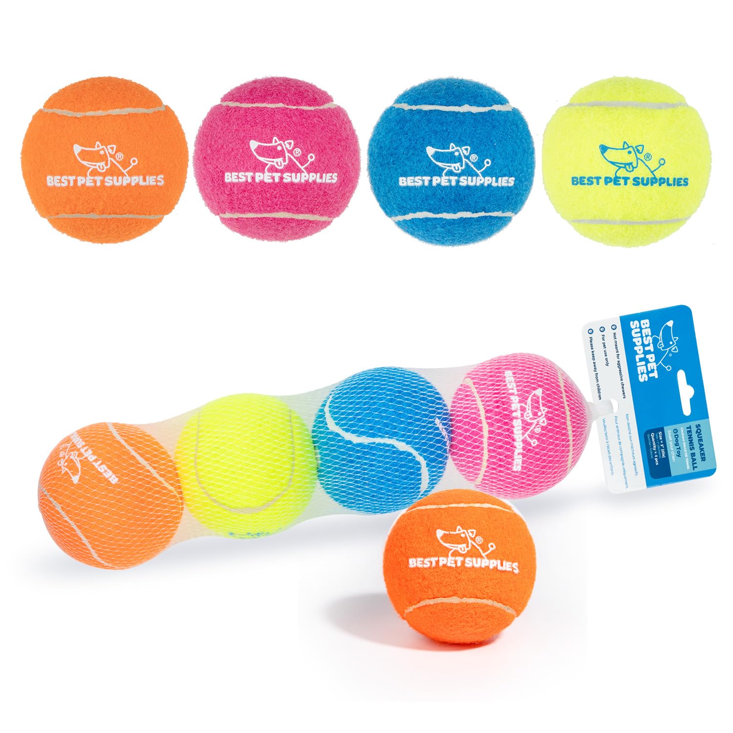 Best Pet Supplies Squeaky Tennis Toys for Dogs 4-Pack - Image 2
