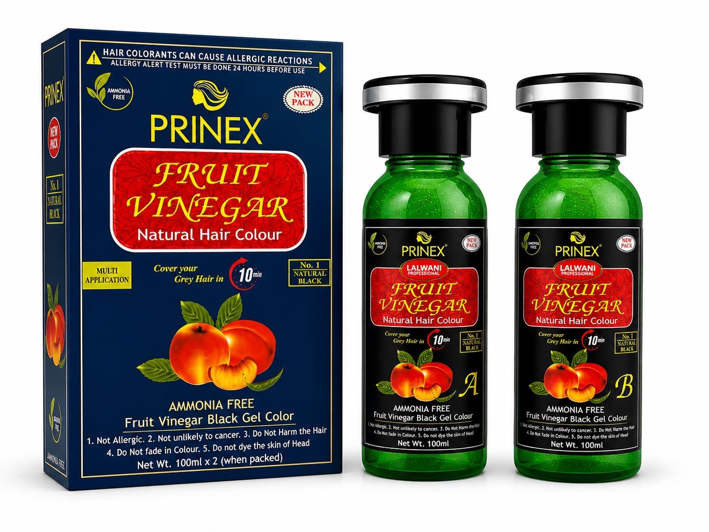 Prinex Fruit Vinegar Natural Hair Colour, Natural Black, Ammonia Free Gel, Multi Application, 100ml x 2-image-46