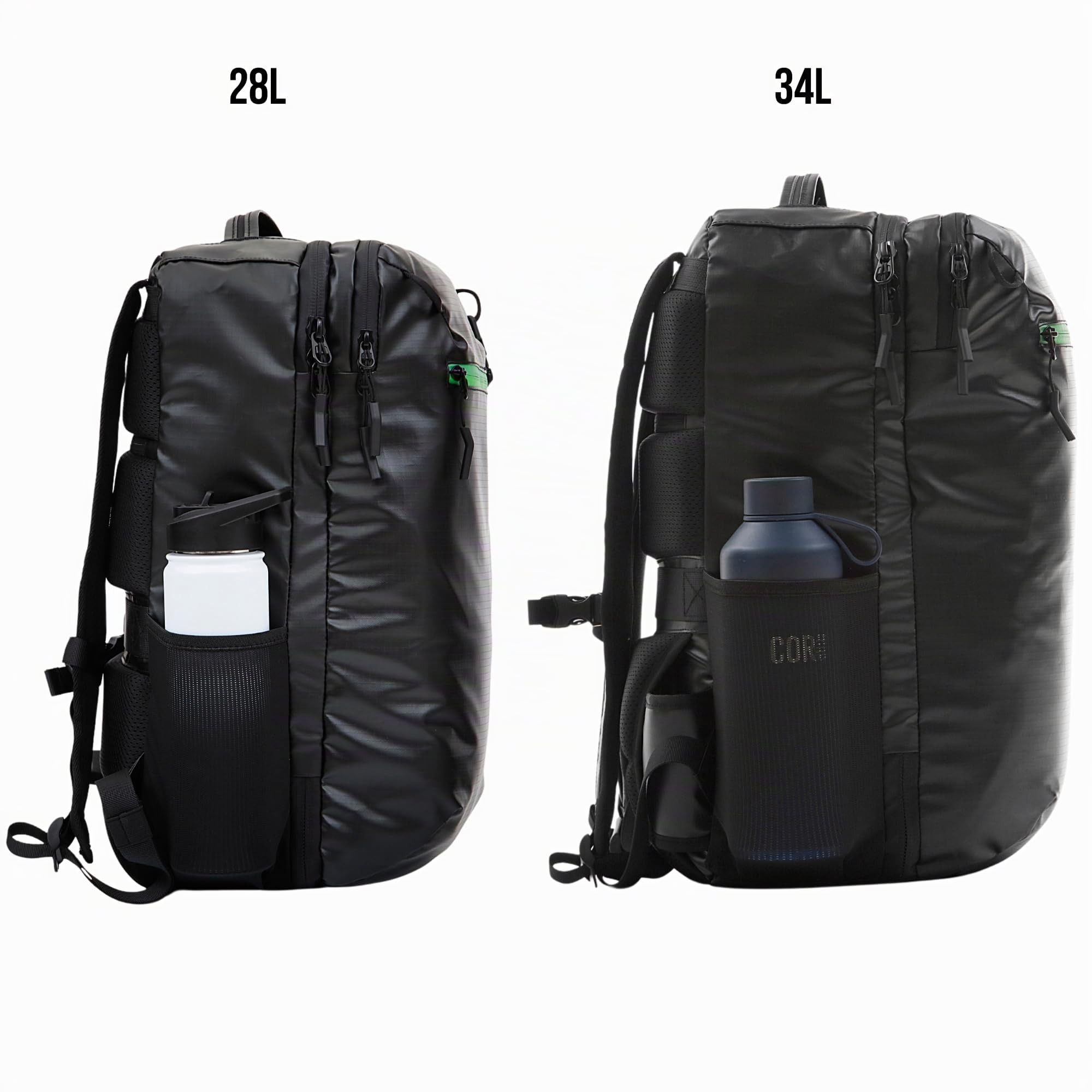COR Surf Zaino da viaggio per laptop approvato da volo, zaino da viaggio per lavoro e weekender, per uomini e donne, Nero con cerniera nera, 34L, Con cerniera