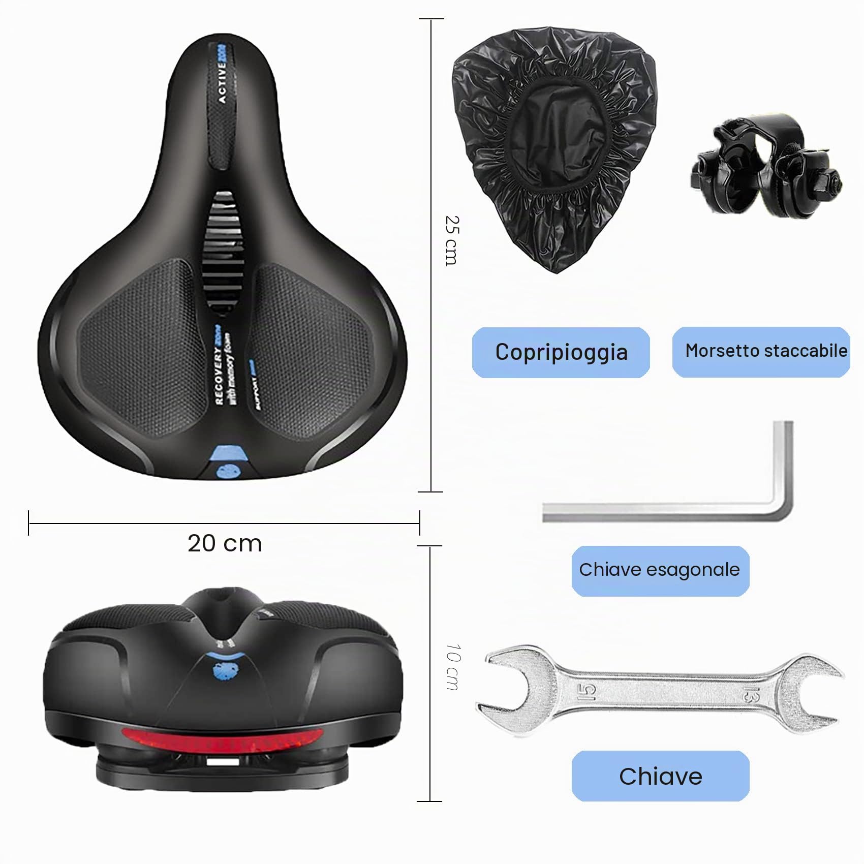 Sella Bici Comoda, con Sfera Ammortizzatore a Doppia Molla, Sella in Gel Ergonomica, per Mountain Bike/MTB/Biciclette Pieghevoli, Sella Bici con Attrezzo