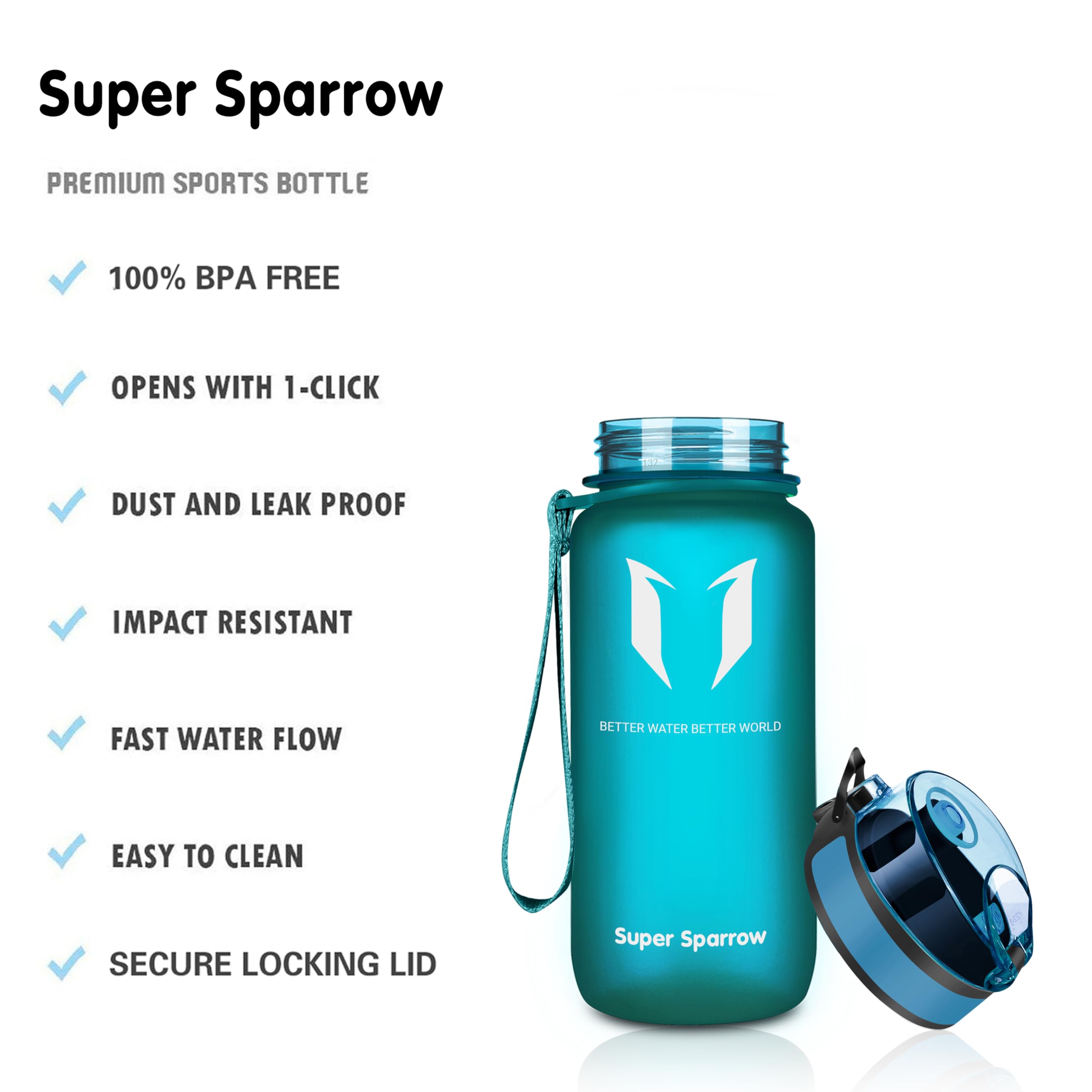 Super Sparrow Borraccia Sportiva & Bottiglia Bambini Senza Perdite - 350ml/500ml/750ml/1L/1.5L - Senza BPA