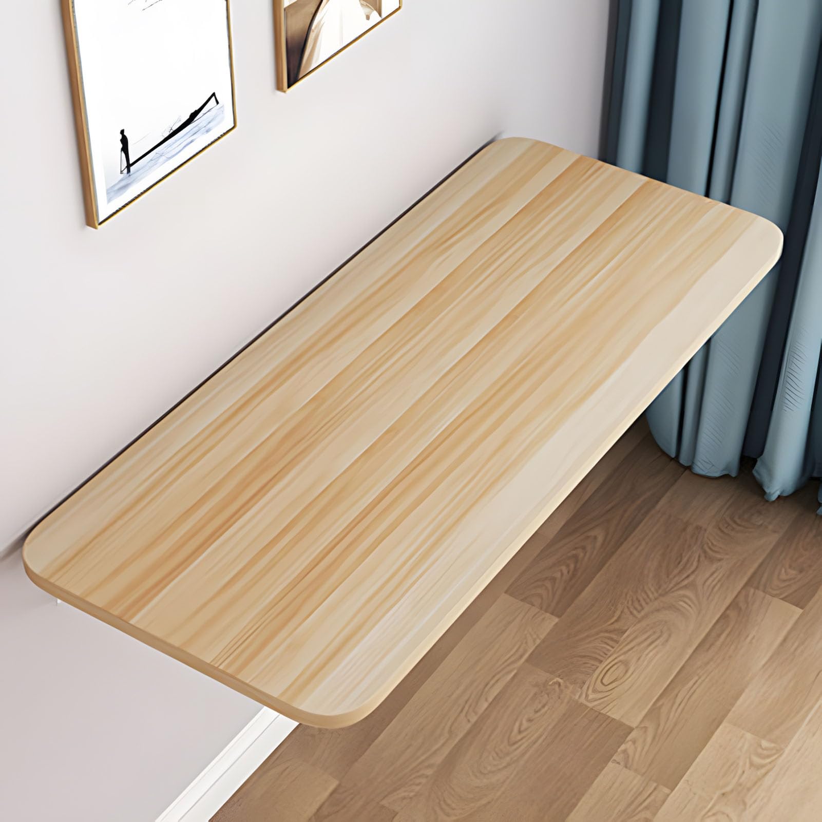 LWJSOCP Wall Mounted Folding Table - Space-Saving Foldable Study Desk & Floating Dining Table for Home Office, Living Room, Bedroom - Wood Color, 90x50cm