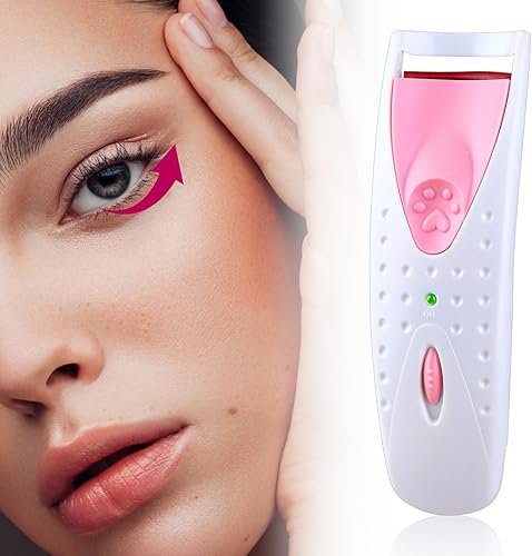 Rizador de pestañas calentado, rizador de pestañas de mano, rizador de pestañas eléctrico, herramienta de maquillaje de pestañas, color blanco y rosa