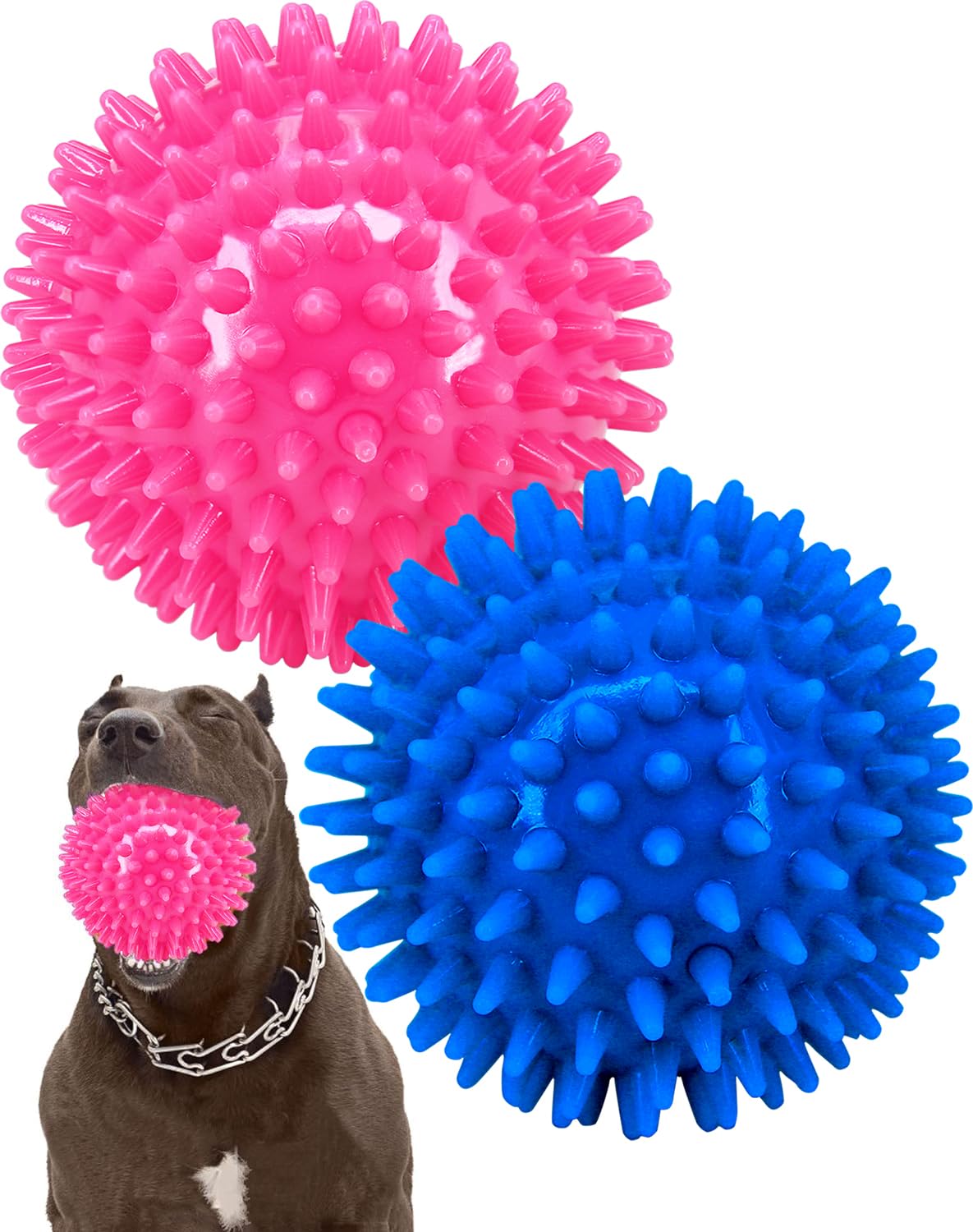 Pweituoet 4.5” Heavy Duty Squeaky Dog Balls for Medium Large Dogs, Dog Toys for Aggressive Chewers, Spike Ball Toys for Clean Teeth and Training(2 Pack) (4.5