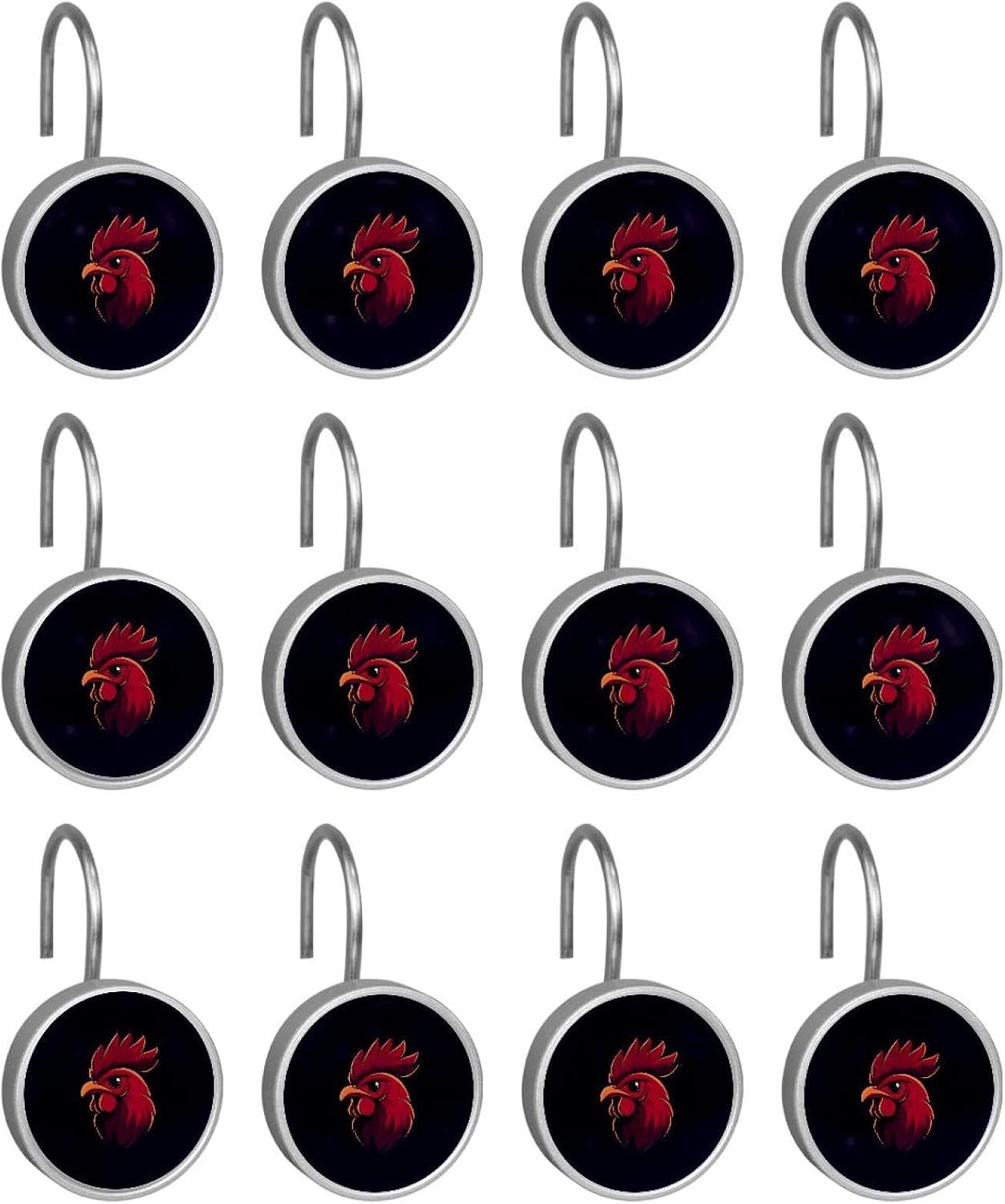 Set of 12 Chicken (1) Shower Curtain Hooks, Stainless Steel Shower Hangers for Bathroom, Rustproof Decorative Shower Rings for Bedroom Living Room Shower Curtain Rod