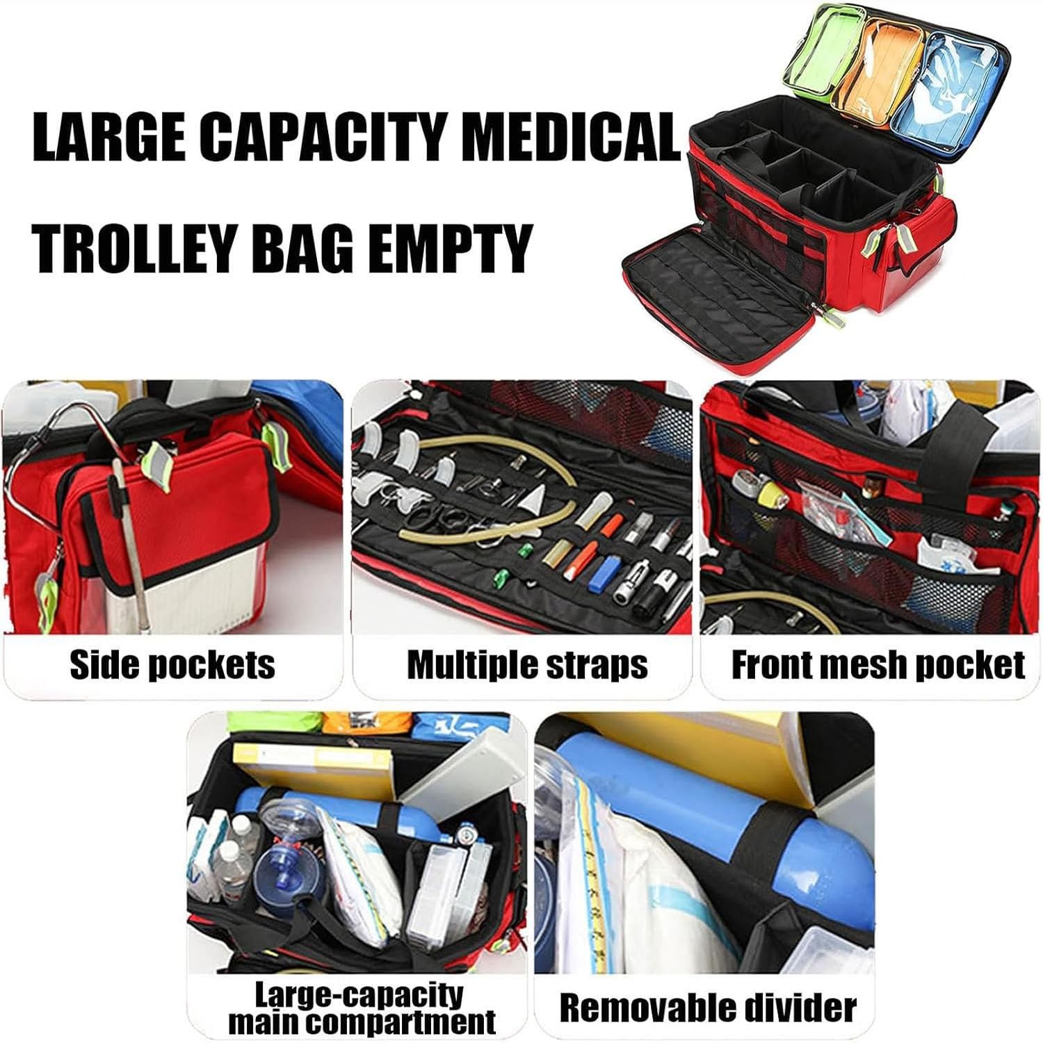 Kit di pronto soccorso, borsa da viaggio medica d'emergenza, con asta telescopica e scomparti rimovibili, grande capacità, for esplorare la natura