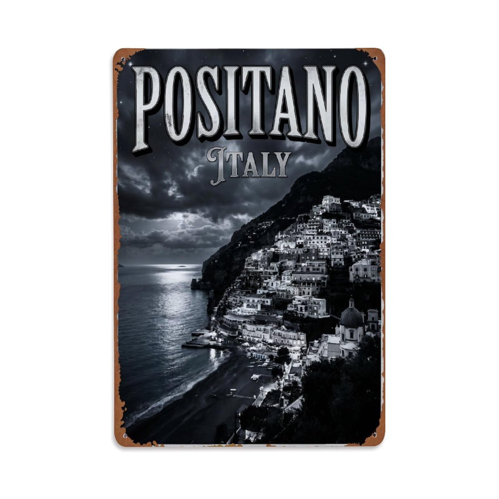 Vintage Travel Positano Italy Storm Metal Tin Sign