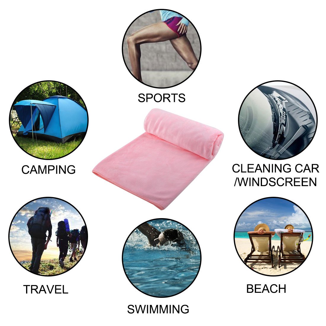 Ruilogod Outdoor Sports Kemping turystyczne Plaża Basen, szybkoschnący z mikrofibry wanna Ręcznik prysznic Różowy