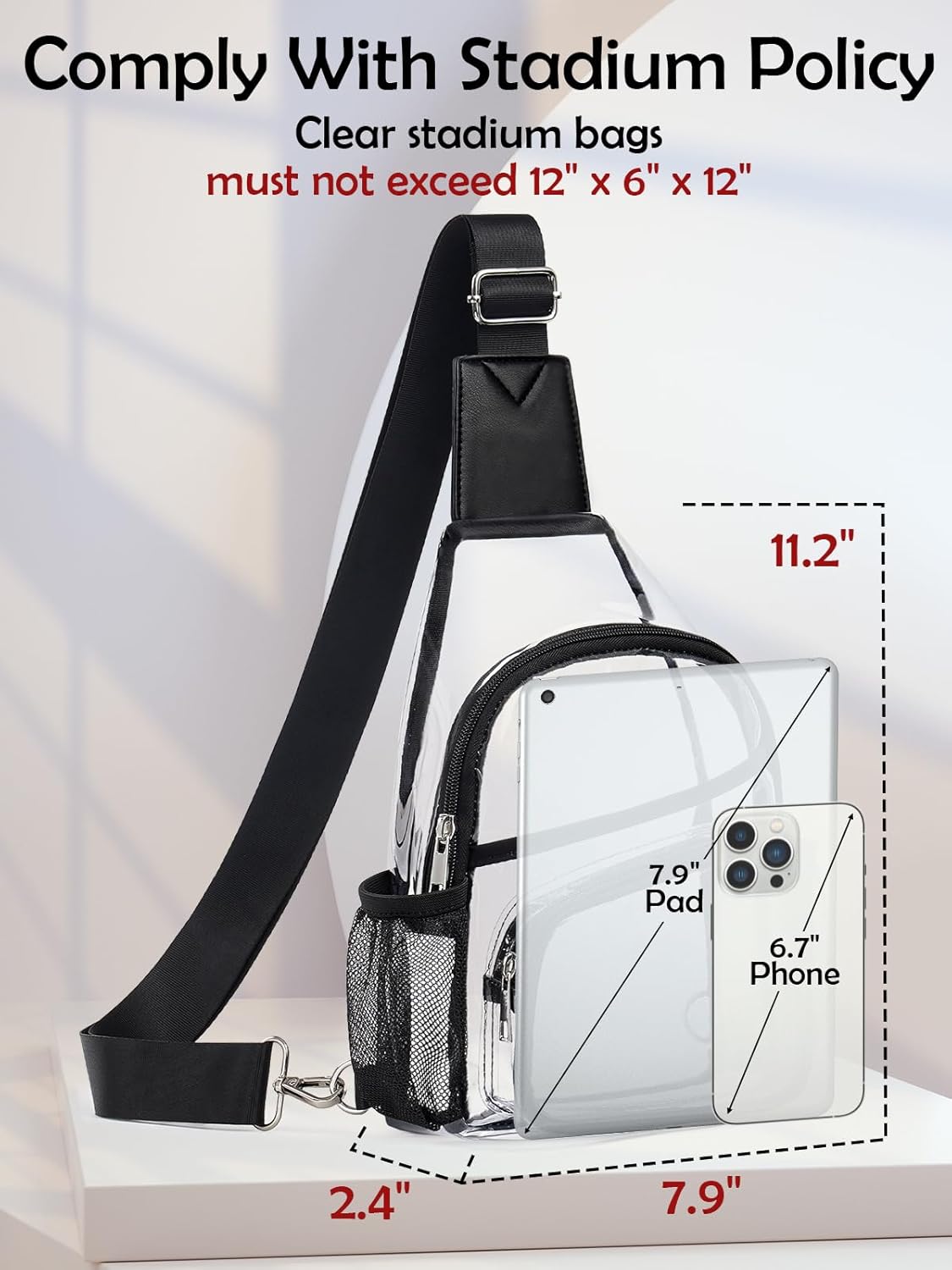 Clear Bag for Stadium Events, Clear Crossbody Bag For Women Men, Transparent Purses, See Through Large Sling Backpack - Image 4
