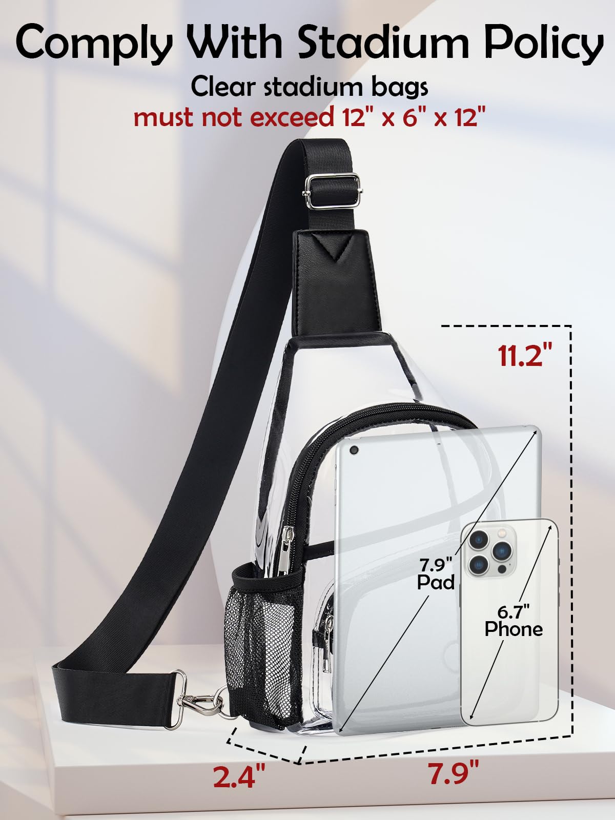 Clear Bag for Stadium Events, Clear Crossbody Bag For Women Men, Transparent Purses, See Through Large Sling Backpack
