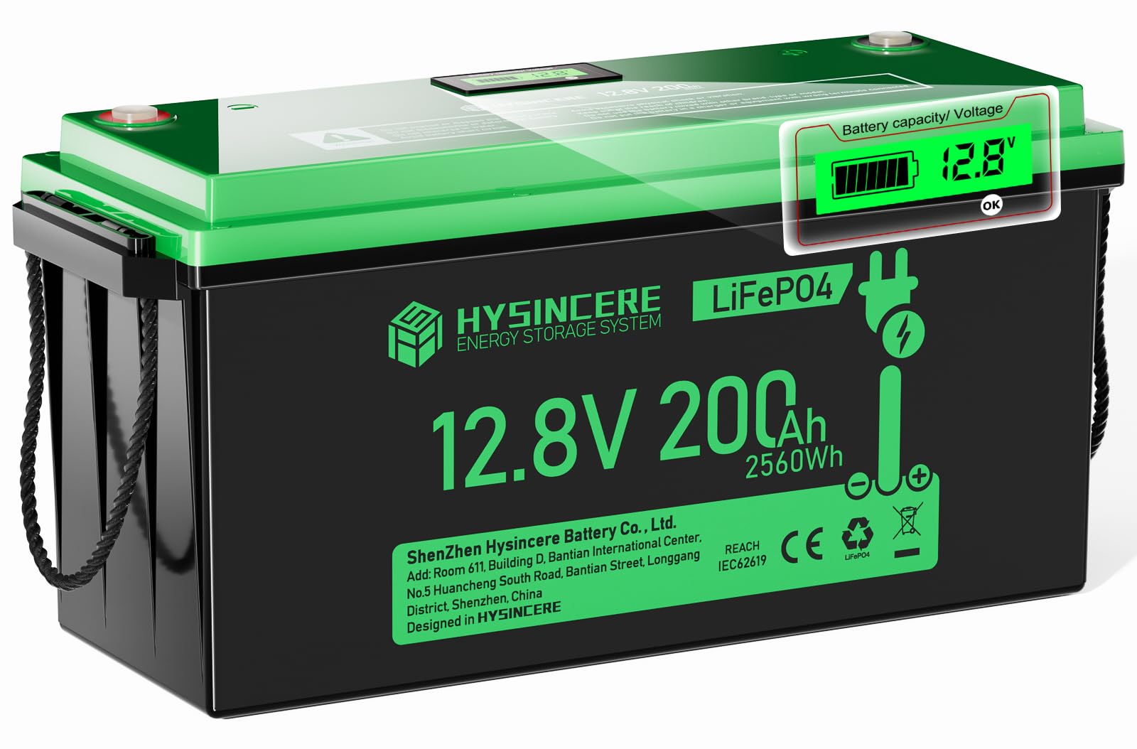 12V 200Ah LiFePO4 Lithium Battery with 2560Wh Energy, Built-in 200A BMS, Discharge Current (3S) up to 400A, 10 Years Lifetime 15000+ Cycles, Perfect for RV Solar Energy Storage Marine Trolling Motor