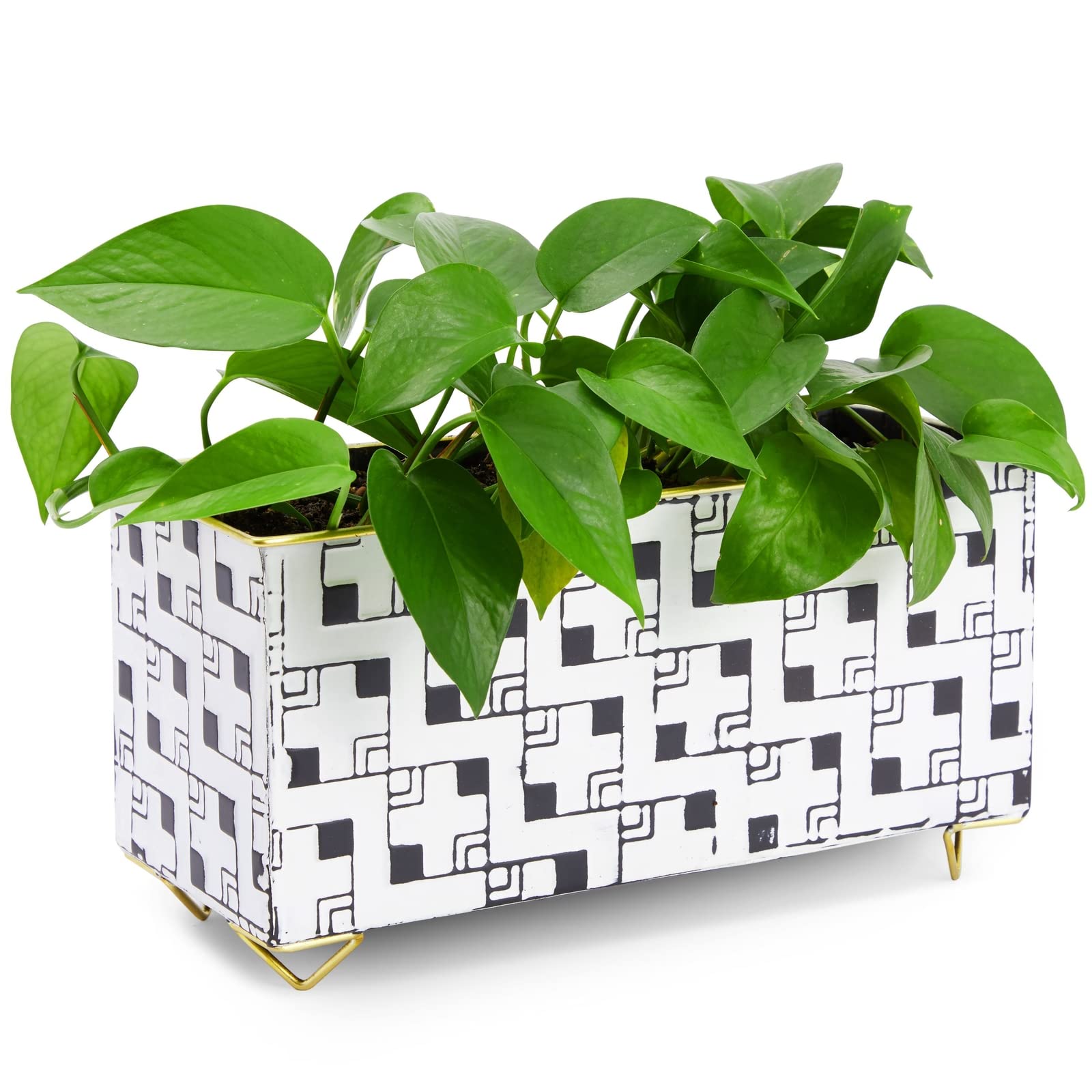 Farmlyn Creek Decorative Rectangular Window Planter Box, Metal Flower Pot for Tabletop (12.6 x 5.5 x 6.7 Inches)