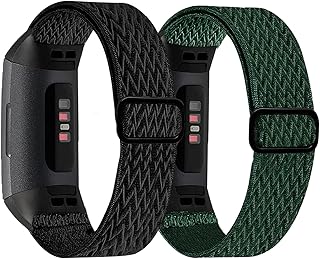 POHNUI 2 Pack Adjustable Stretchy Bands Compatible with Fitbit Charge 4 / Charge 3 / Charge 3SE Bands, Breathable Loop Fabric Pattern Replacement Straps Elastic Charge 3 Wristbands for Women Men