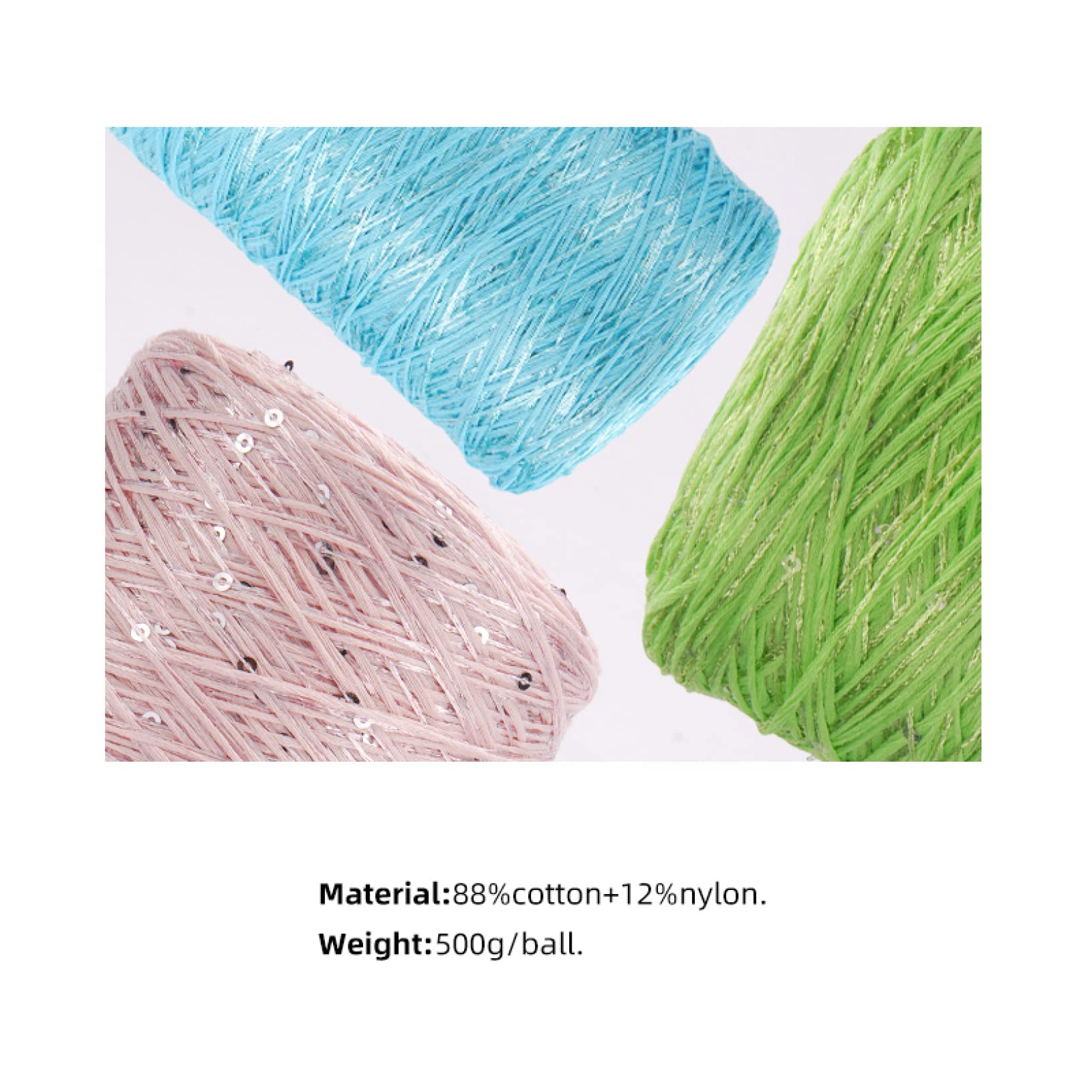 filato, filato per uncinetto, 500g Filato di puro cotone con paillettes Filo di cotone tessuto a mano Filato morbido scintillante for coperte all'uncinetto Maglione lavorato a maglia(9)