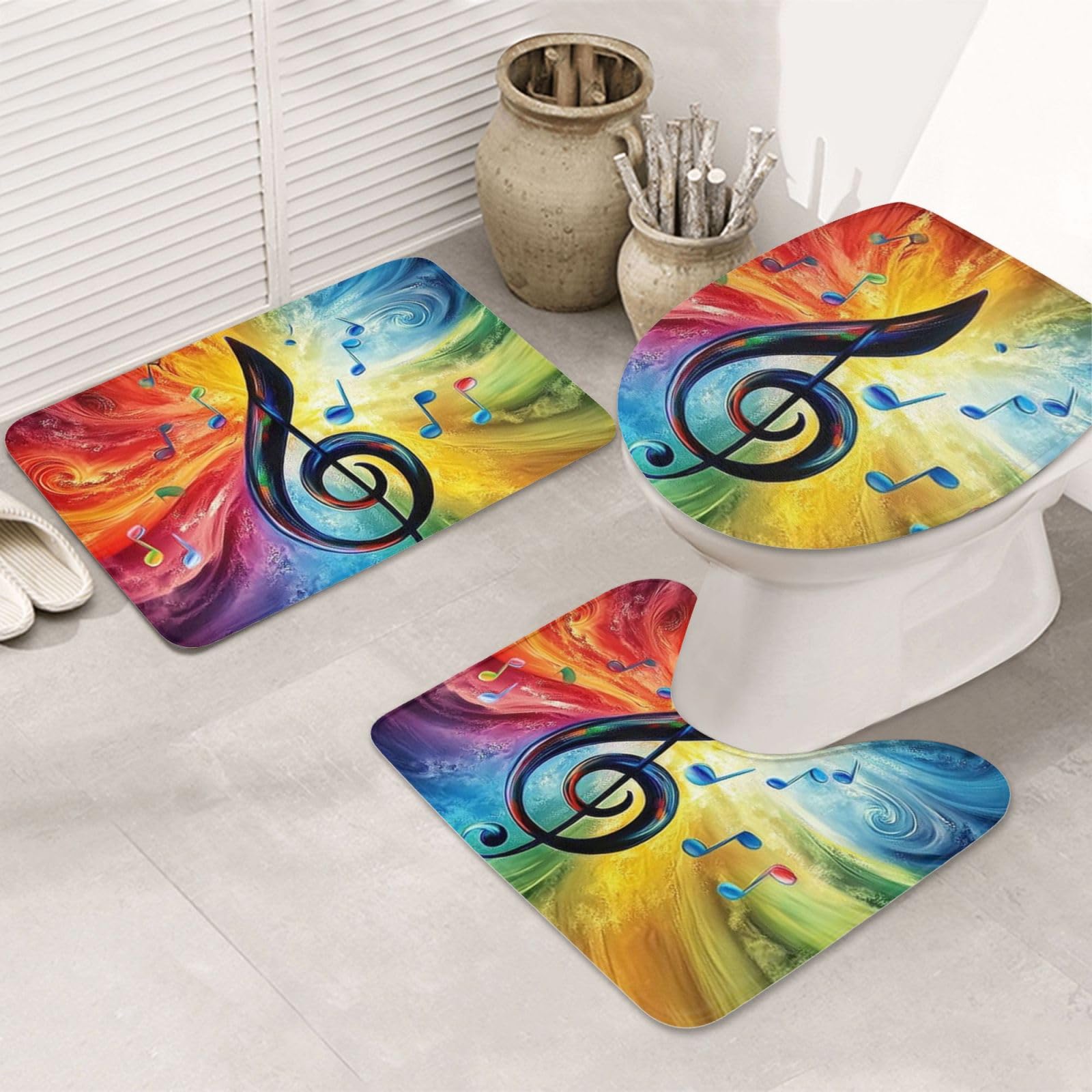 Alfombrilla de baño con estampado musical set de tres piezas lavables