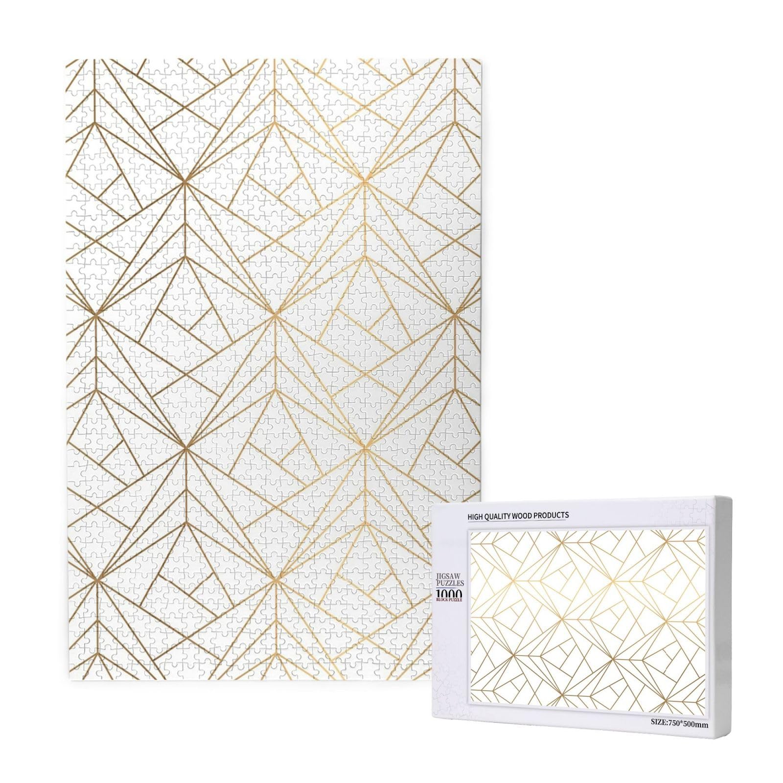 Motivo geometrico dorato con riflessi bianchi, puzzle da 1000 pezzi per adulti, puzzle impegnativi, puzzle a incastro