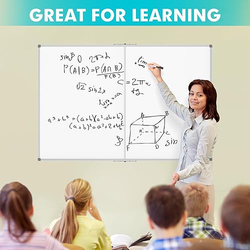 Miniatura 5 de JILoffice Pizarra blanca plegable magnética de 48 x 36 pulgadas, pizarra blanca de borrado en seco, marco de aluminio plateado con 2 bandejas de