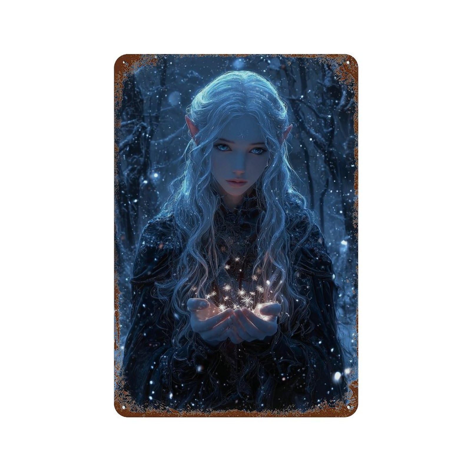 Enchanted Winter Fairy 11.8"x7.9" Distressed Metal Wall Sign, Shabby Chic Decor for Shed, Workshop And Garage Wall Decor